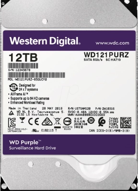 WD Purple 12TB Surveillance 3.5" 7200RPM 机械硬盘