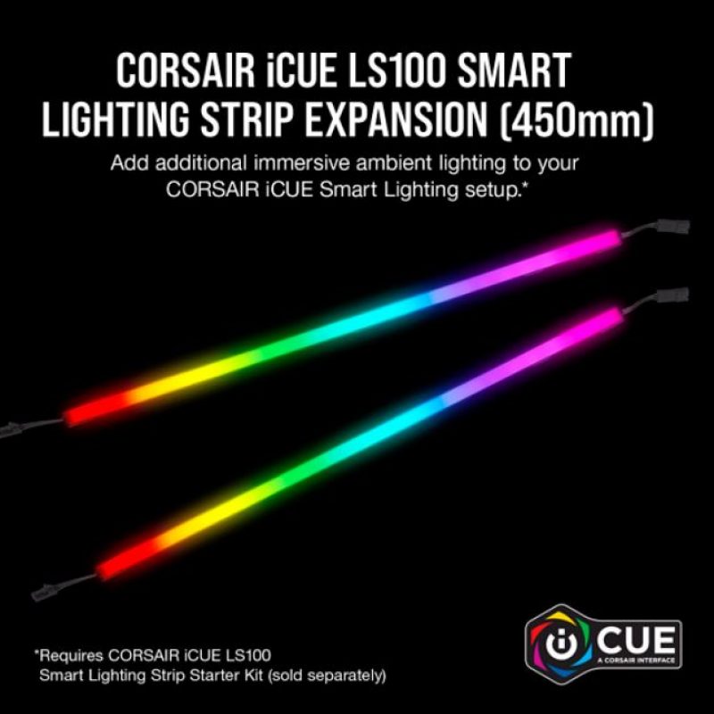 海盗船 iCUE LS100 Smart Lighting Strip Expansion Kit 2x 450mm Addressable LED Strip, RGB Ext Cable, Adhesive Tape, Cable Clip. 2 Years Warranty.