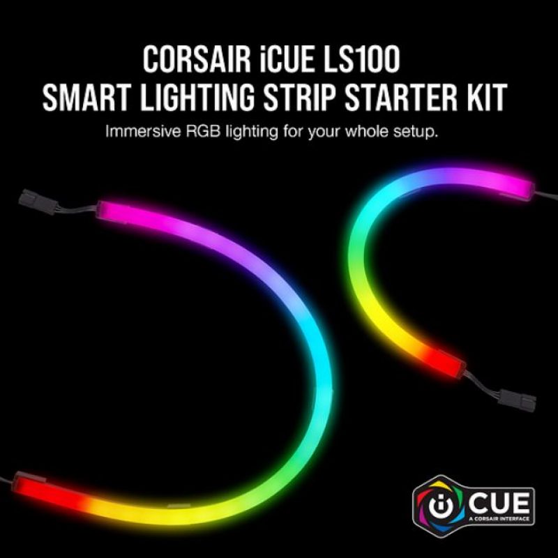 海盗船 iCUE LS100 Smart Lighting Strip Starter Kit. 1x Controller, 2x 250mm and 2x 450mm addressable LED. iCUE Software. 2 Years Warranty.