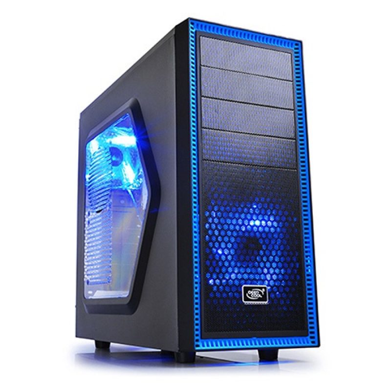 九州风神 Tesseract SW Mid Tower Case Side Window Includes 2 Blue 120mm LED Fans, Black
