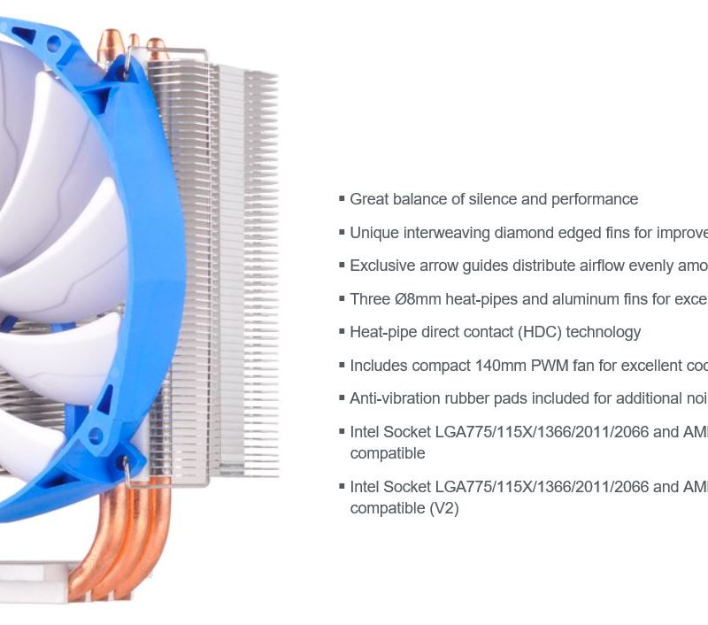 Silverstone AR07 14CM PWM Low Noise 3 Heatpipe CPU Cooler, Compatible 2011, 2066, 1150, 1151, 1155, FM2, AM4. Height 159mm, 31.4 to 93 CFM (LS)
