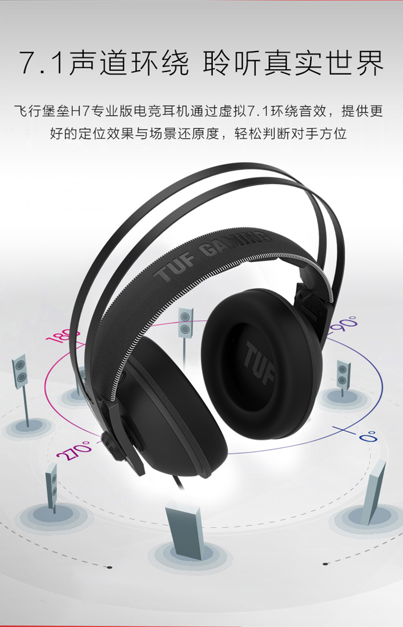 华硕 Asus TUF 电竞特工 GAMING H7 RED 红色 虚拟7.1声道 多平台耳机
