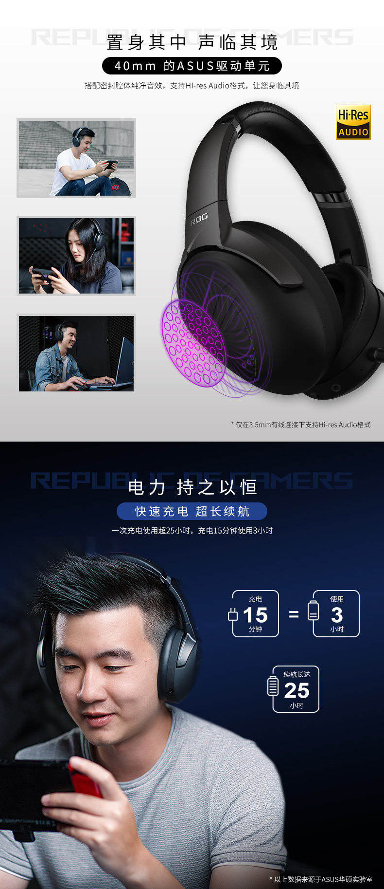 华硕 Asus 玩家国度 ROG STRIX GO 风行GO 多平台无线降噪游戏耳机