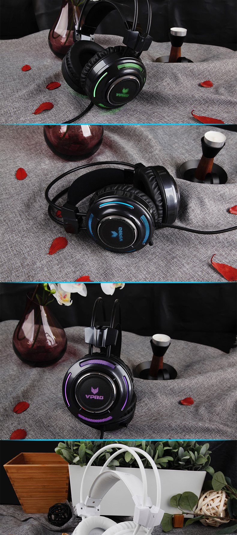 RAPOO VH200 Illuminated RGB Glow Gaming Headsets Black 黑色