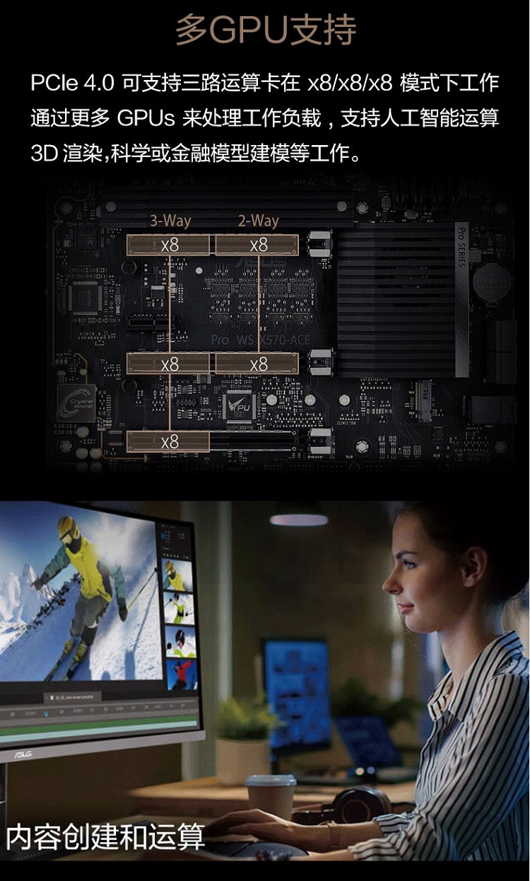 华硕 ASUS WS AMD AM4 X570 ATX 工作站主板