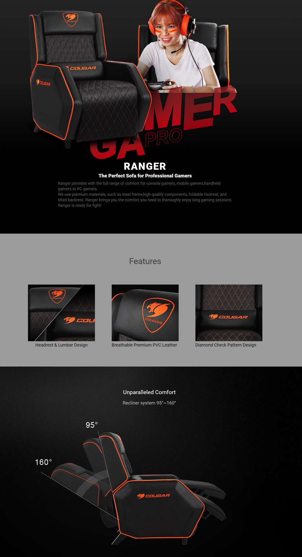 [南澳地区包邮]Cougar Ranger Sofa for Gaming 电竞沙发