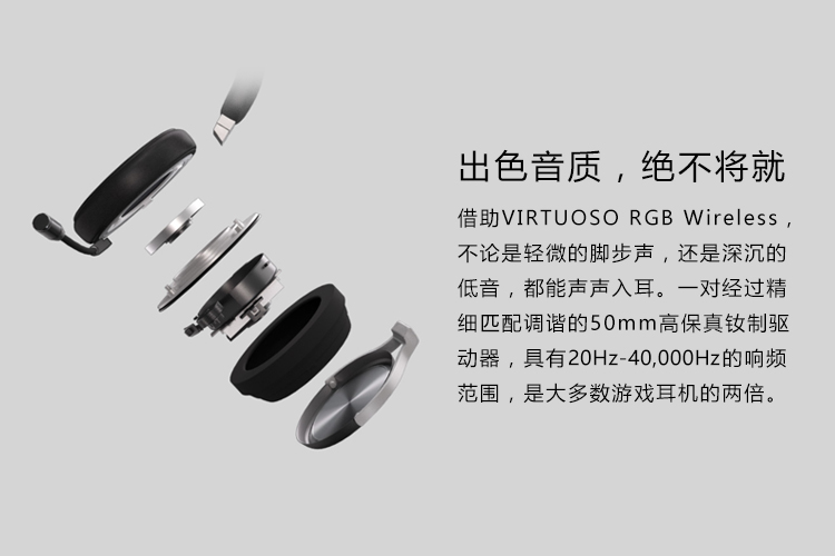海盗船 海盗船 Virtuoso 鉴赏家无线耳机 白色 7.1声道耳机 RGB幻彩iCUE灯光同步