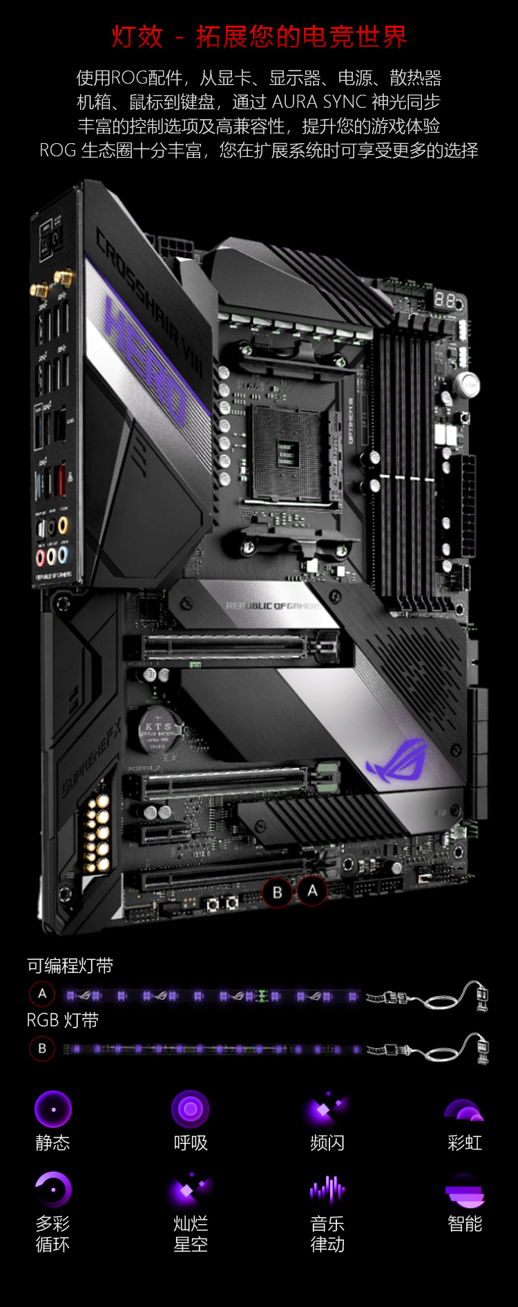 华硕 ASUS ROG 玩家国度 Crosshair VIII Hero (WI-FI) X570 ATX主板