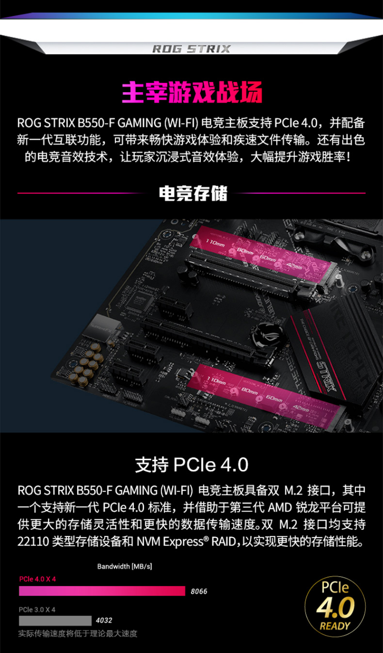 华硕 ASUS AMD B550 ROG STRIX B550-F GAMING(WI-FI) ATX主板