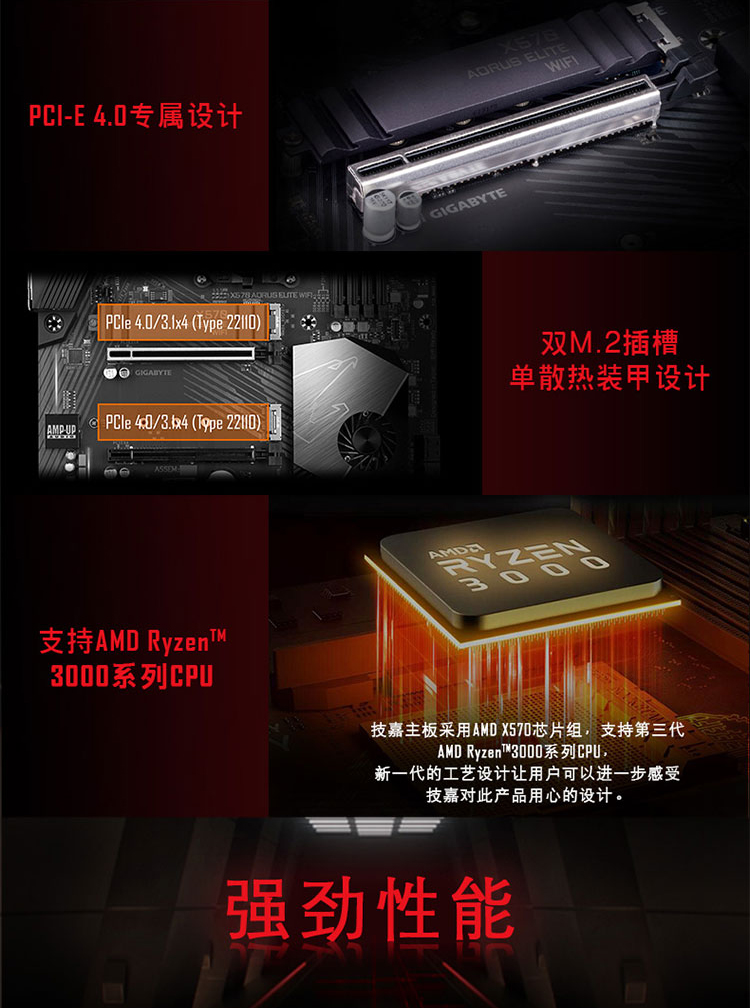 Gigabyte 技嘉 电竞精英 X570 AORUS ELITE WIFI Ryzen AM4 ATX