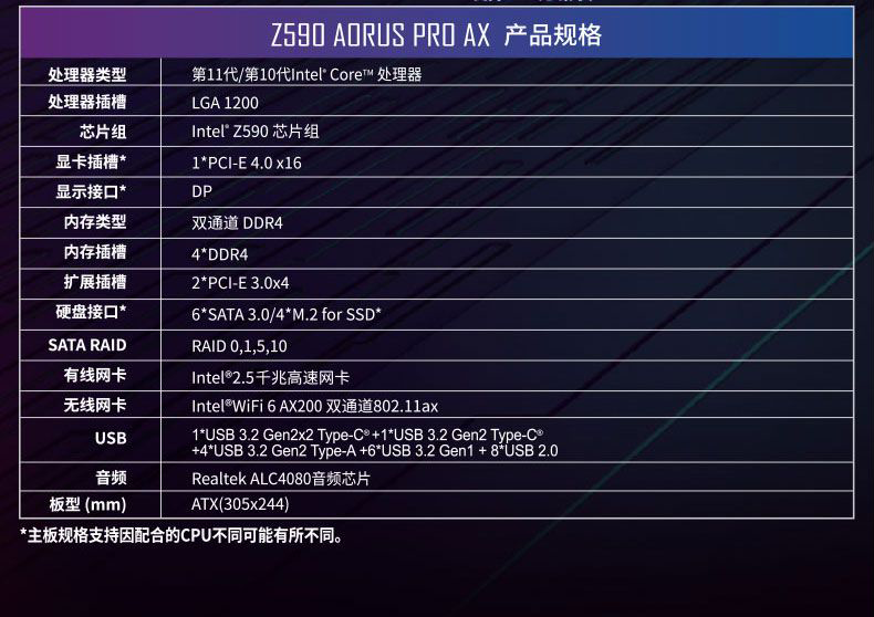 技嘉 Gigabyte Z590 AORUS PRO AX Intel ATX