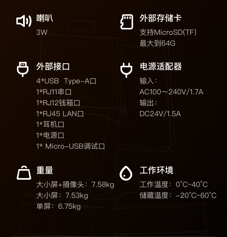 商米 SUNMI-D2s-COMBO 台式收银机 触摸屏收款机双屏商用（现在只有单屏）