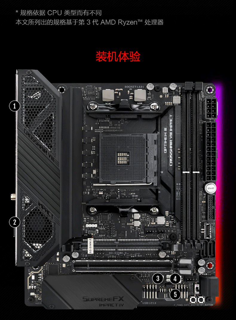 ASUS 华硕 ROG CROSSHAIR VIII IMPACT AMD AM4 X570 Mini-DTX Enthusiast Gaming Motherboard