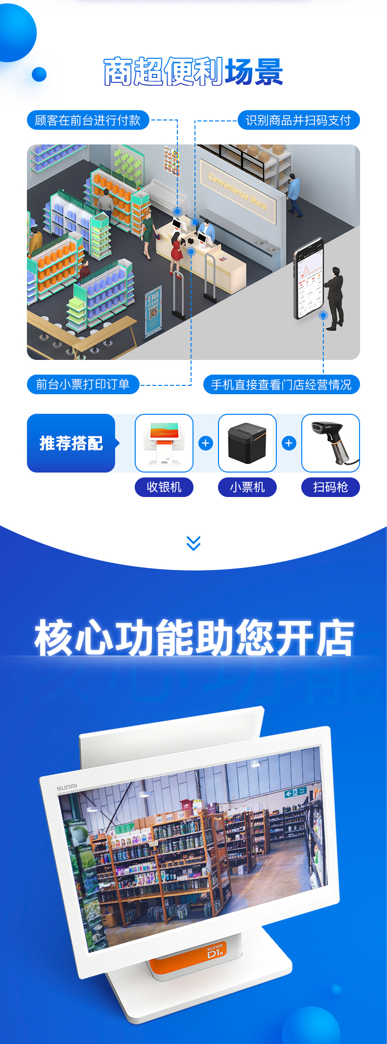 商米 SUNMI-D1s 零售便利店收银机 触摸双屏收银系统