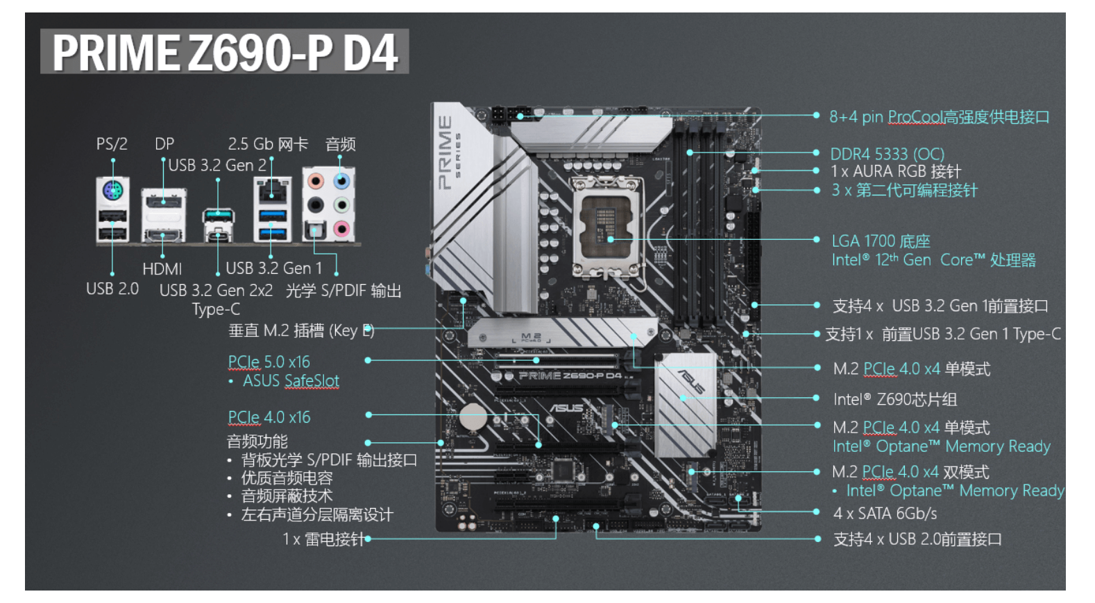 华硕 （DDR4）ASUS Prime Z690-P Wi-Fi D4 主板