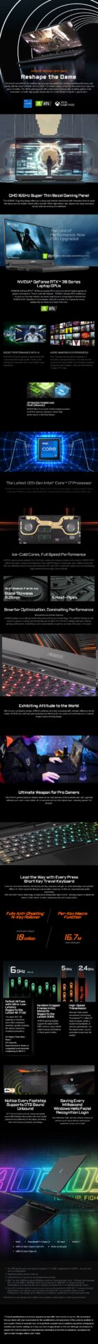 Gigabyte AORUS 15 XE4 15.6" QHD i7-12700H RTX 3070 TI Laptop