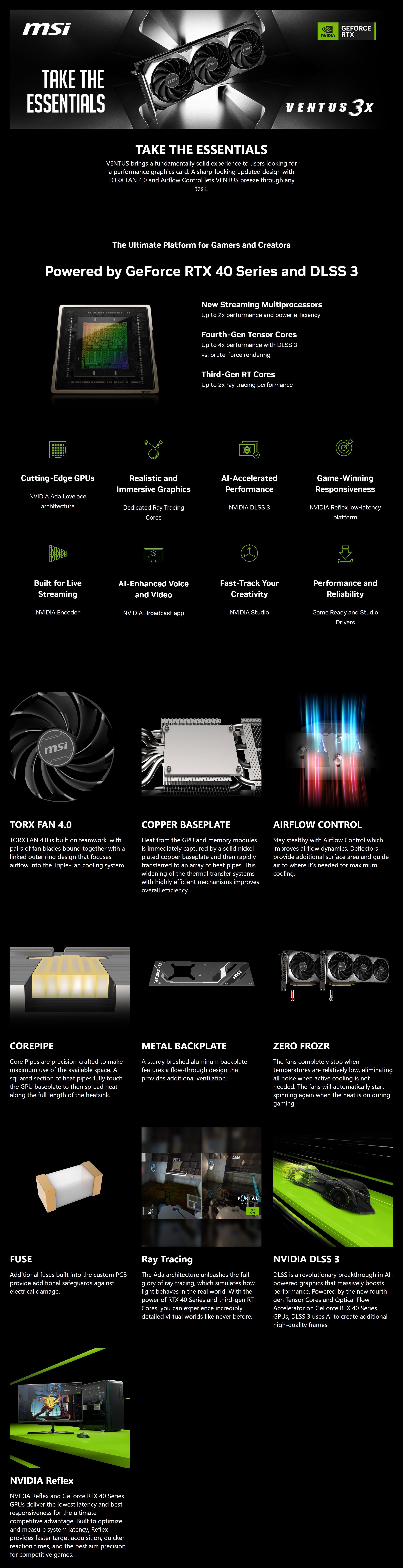 A large marketing image providing additional information about the product MSI GeForce RTX 4070 Ti Ventus 3X OC 12GB GDDR6X - Additional alt info not provided